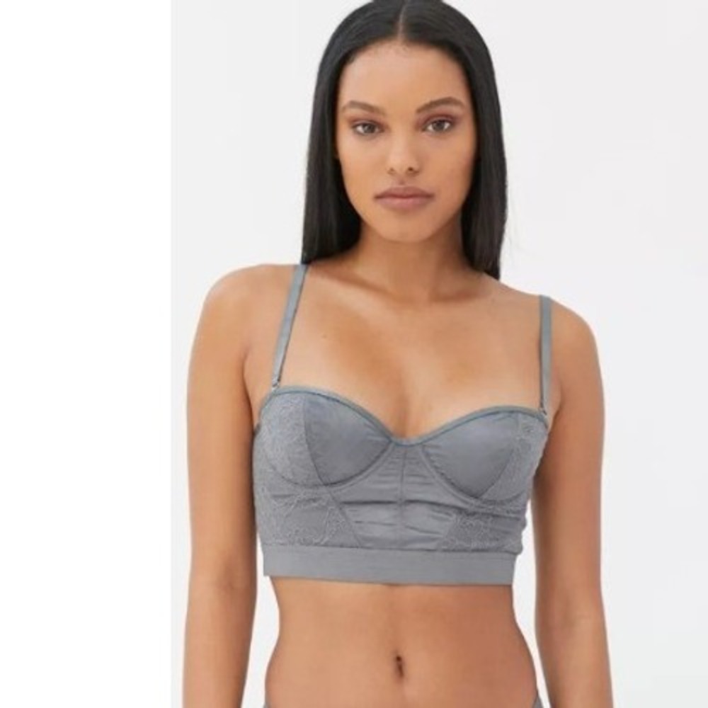 Out From Under Urban Outfitters Grey Lace Quilted‎ Bustier Top Size M Longline